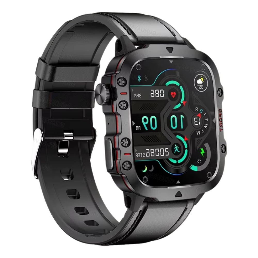 Rugged Outdoor Smartwatch with 1.96" AMOLED Screen, 5ATM Waterproof, Bluetooth Calling & Fitness Tracker