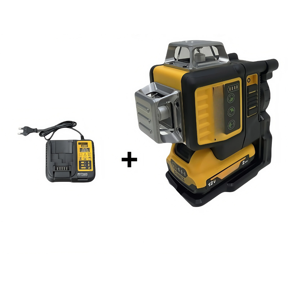 Rechargeable 360° Green Laser Level 12-Line with Battery, Charger & Carry Case