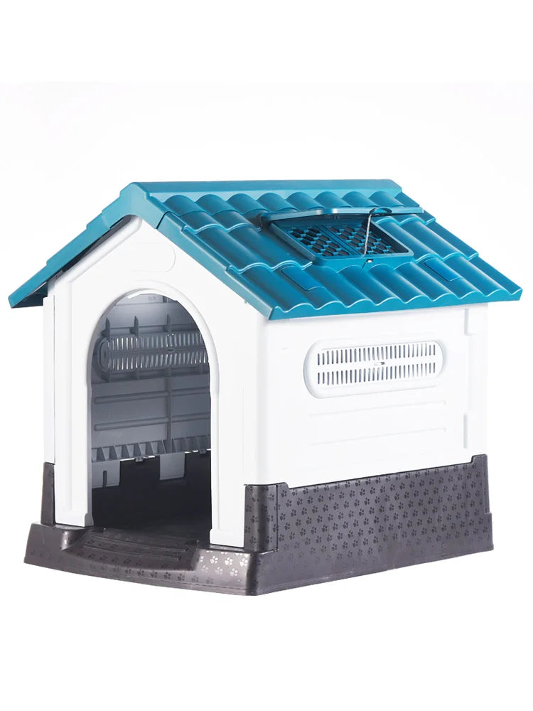 Small Outdoor Dog House, Rainproof, Blue, No Door Design