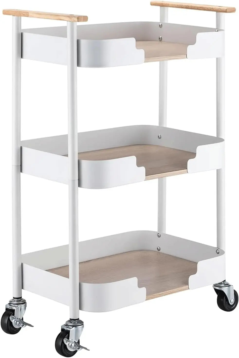 3-Tier Carbon Steel Movable Storage Trolley with Handle Heavy Duty Utility Cart for Home & Office