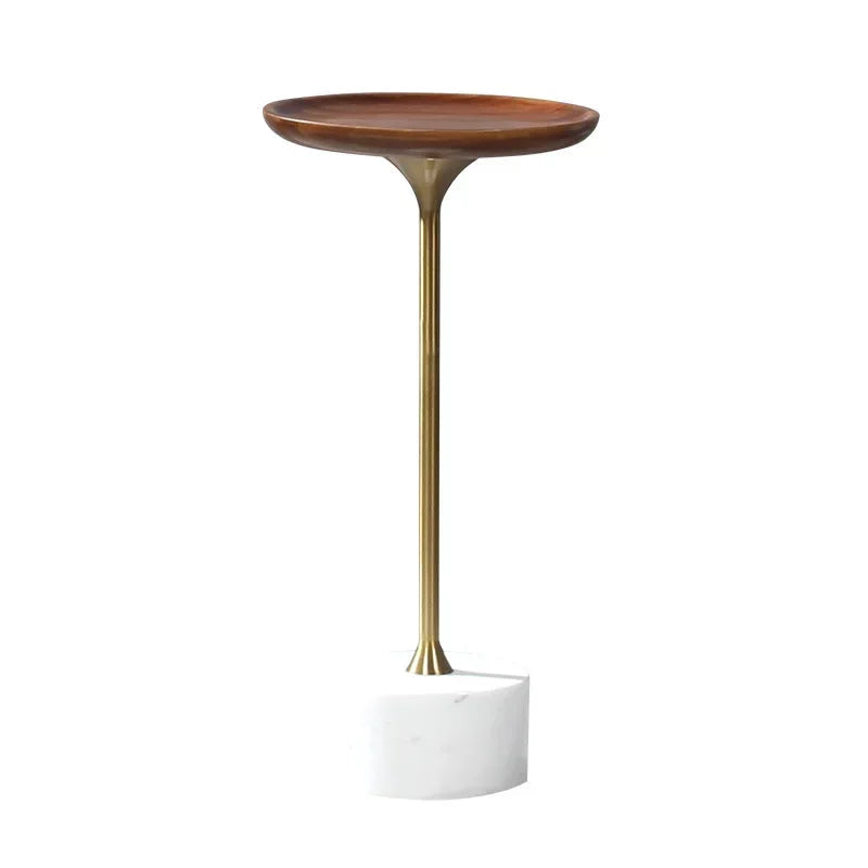 Compact Marble Top Side Table with Wooden Frame – Elegant Accent for Lounge or Bedroom
