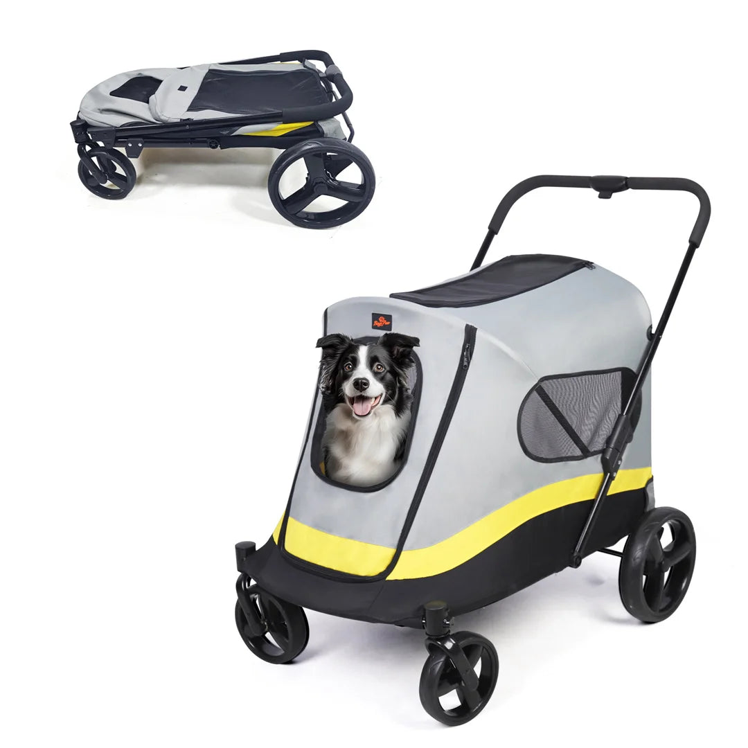Foldable Dog Stroller with 4 Wheels – Portable Travel Carrier for Medium to Large Pets