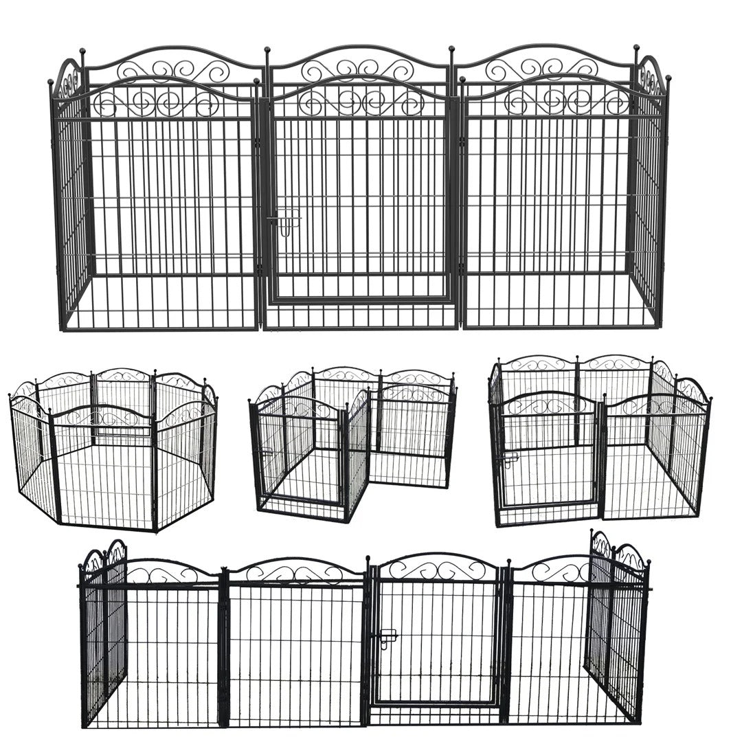 Portable 8-Panel Dog Playpen with Lockable Gate for Indoor and Outdoor Spaces Black