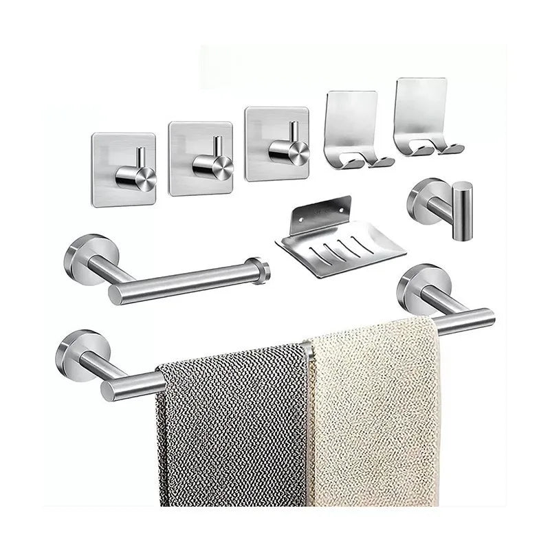 Wall-Mounted Bathroom Hardware Set, 4-Piece, Bright Silver