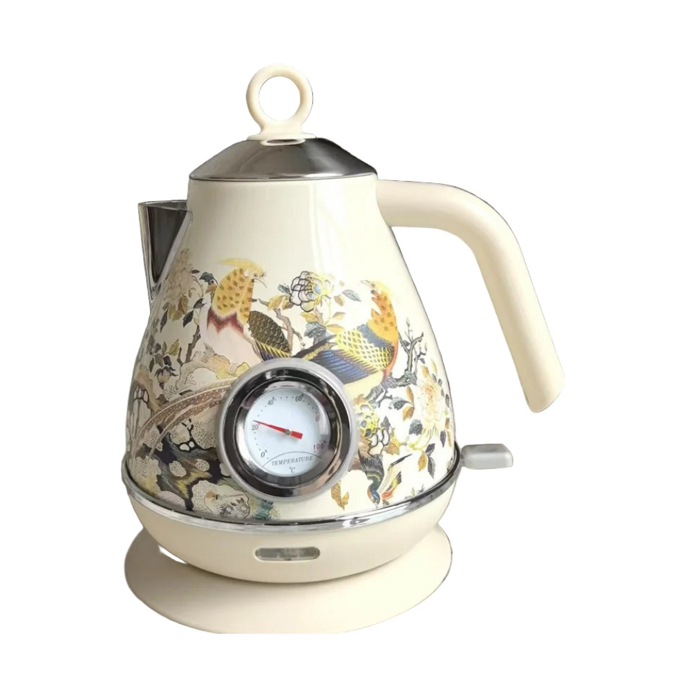 1.7L Retro Stainless Steel Electric Kettle with Thermometer Fast Boil & Auto Power Off