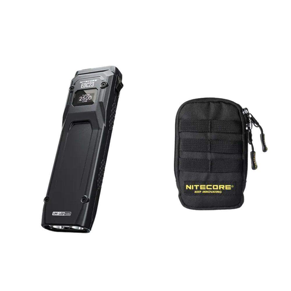 EDC23 Compact LED Flashlight with 2500 Lumens, OLED Screen & Built-In Battery for Outdoor Use