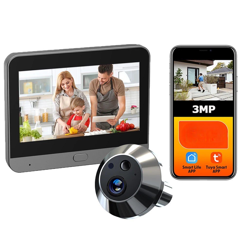 Smart 3MP Peephole Door Camera with 4.3" Display and Motion Alerts