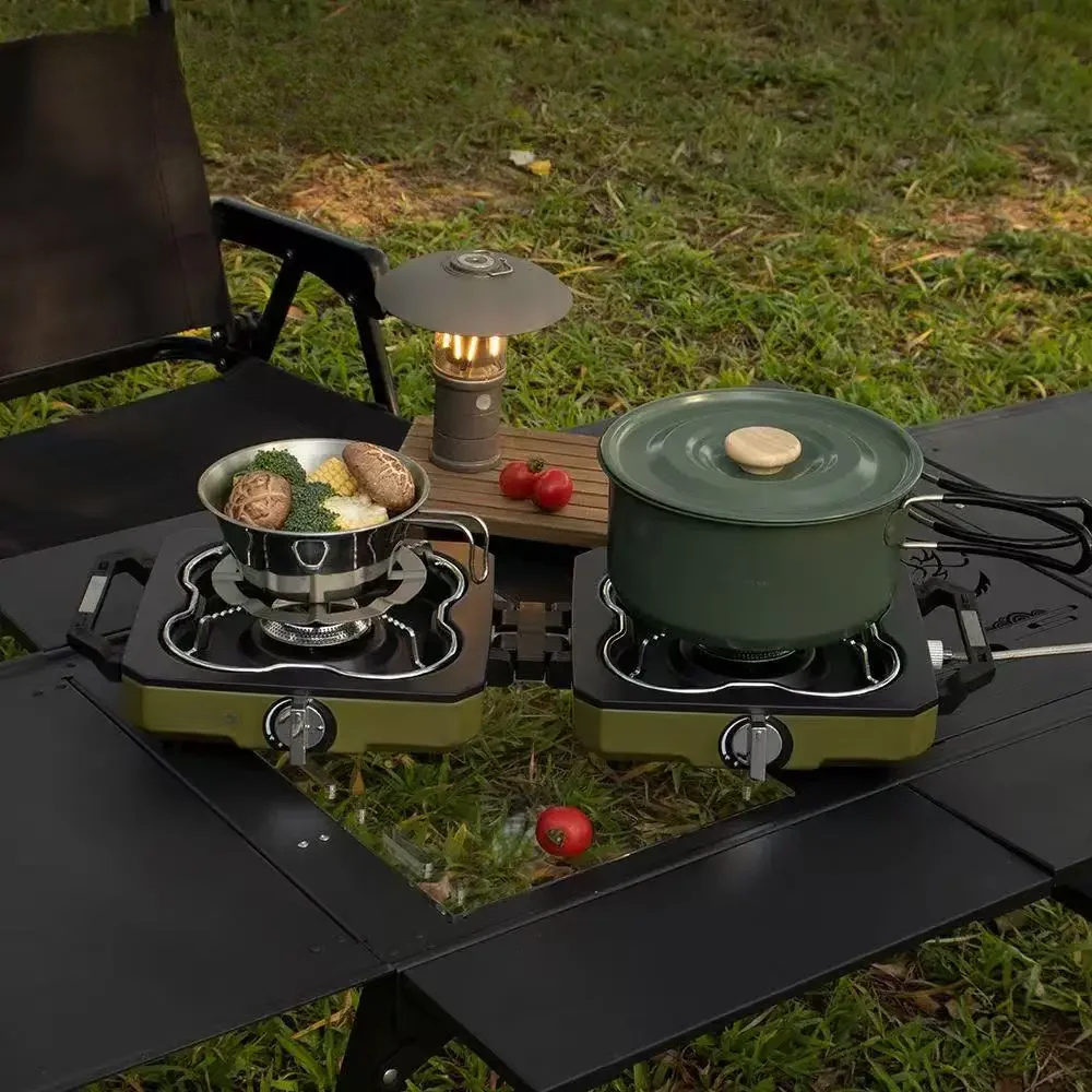 Folding Stainless Steel Double Burner Outdoor Gas Stove
