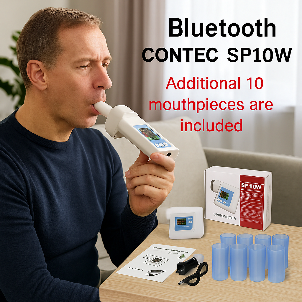 Cordless Spirometer with FVC/FEV1 Analysis & USB Charging – Ideal for Home Use