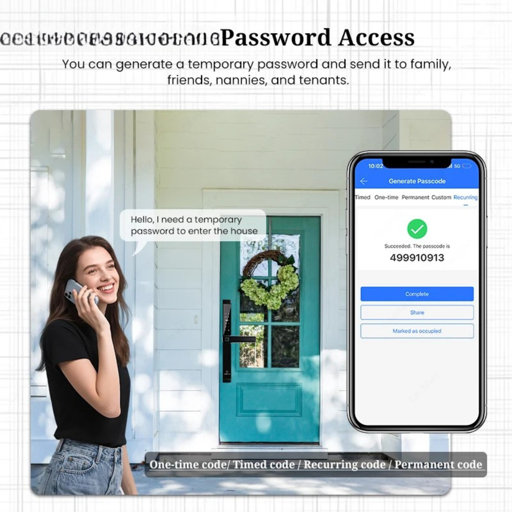 Electronic Smart Door Lock with Fingerprint, Code & Reversible Handle