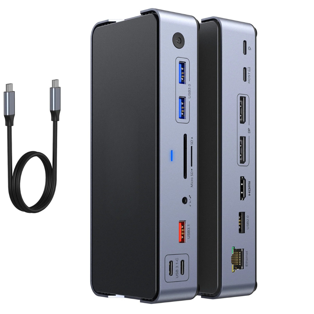 15-in-1 USB-C Docking Station with 2DP, 1HDMI, 100W PD, Gigabit LAN, SD/TF, 10Gbps Ports