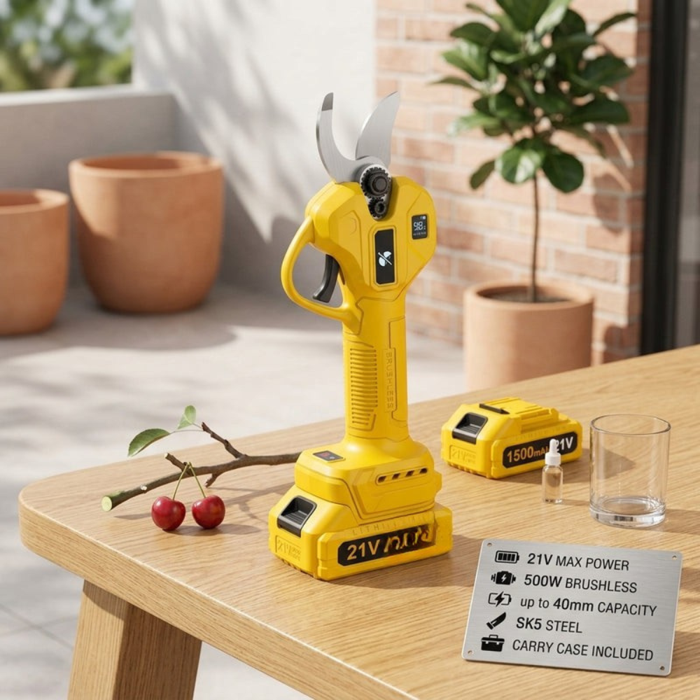 21V Cordless Brushless Pruning Shears with 40mm Cutting Capacity and Digital Display