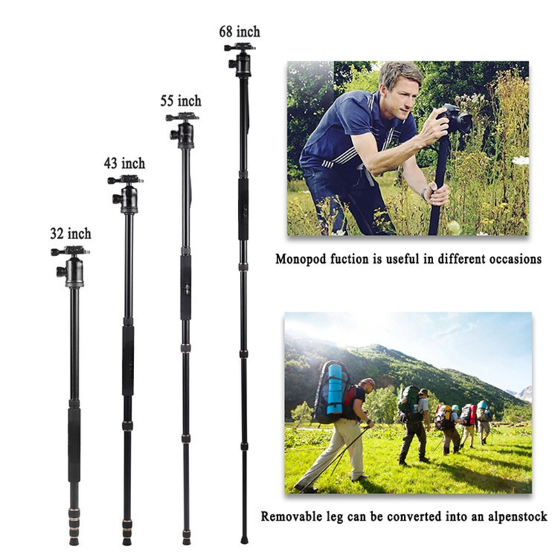 Foldable Aluminum Tripod with 4-Section Legs, Bubble Level and 1630mm Adjustable Height