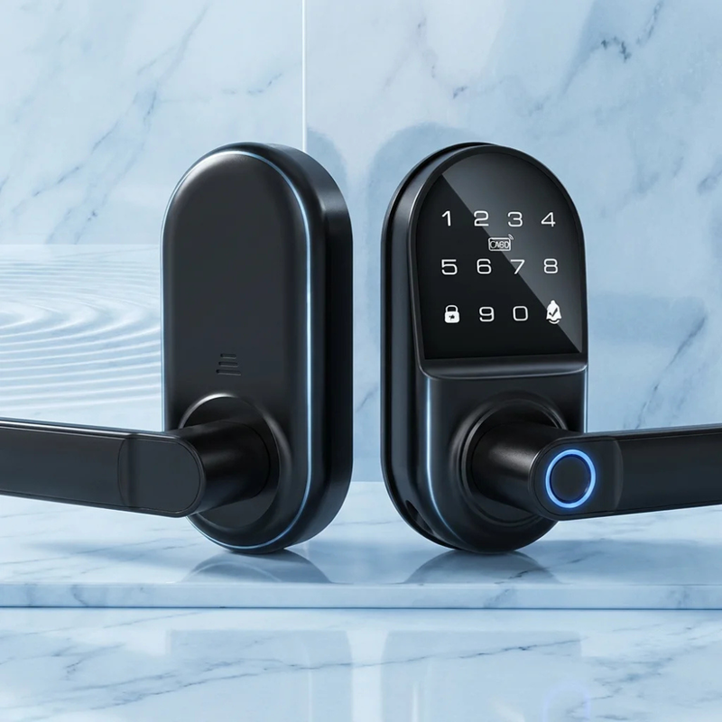 Digital Door Handle Lock with Fingerprint Reader, PIN Code and NFC Card Access