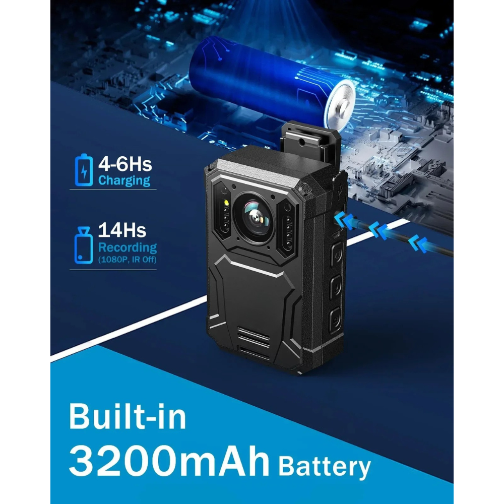 1296P Body Camera with Night Vision, 14H Battery, 128GB, Car Mount