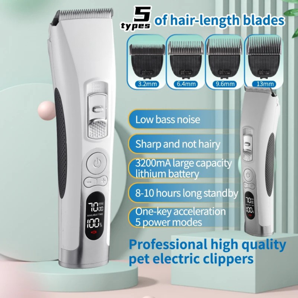 Rechargeable Dog Grooming Trimmer with LCD, Adjustable Cutter Head & USB Charging