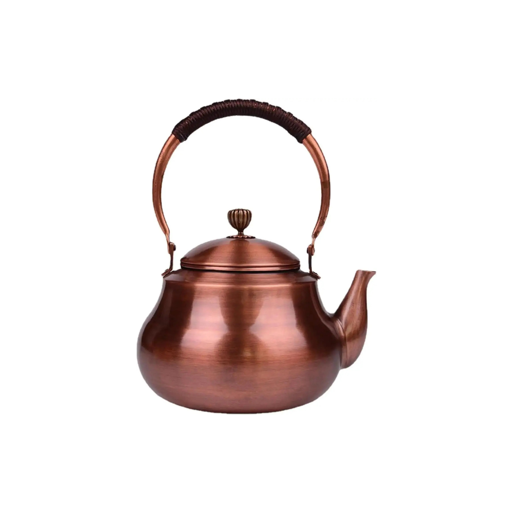 1.5L Copper Tea Kettle with Whistling Spout & PU Leather Handle – Gas, Induction, Electric