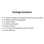 10.26" Wireless CarPlay & Android Auto Touchscreen with Rear Camera, FM/AUX Audio