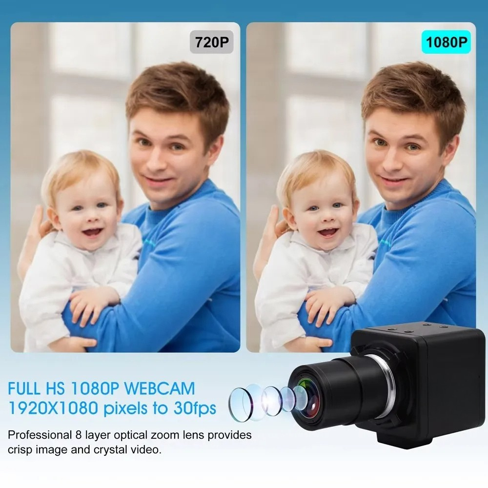 1080p USB Zoom Webcam with Varifocal Lens, 30fps 2.8-12mm lens