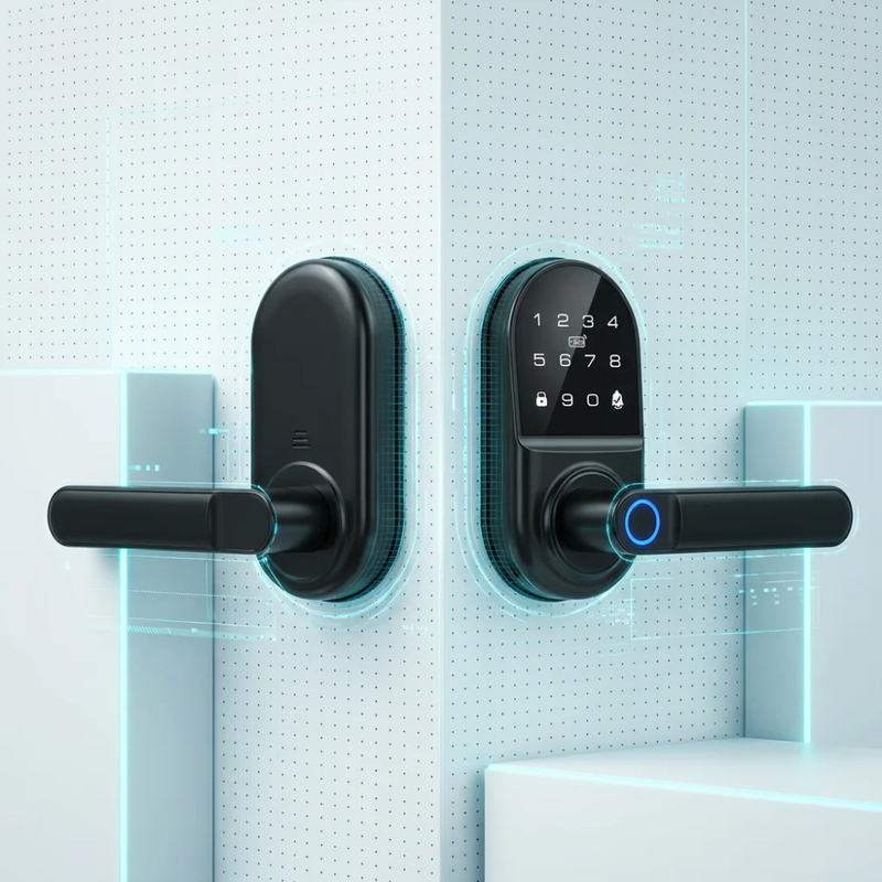 Digital Door Handle Lock with Fingerprint Reader, PIN Code and NFC Card Access