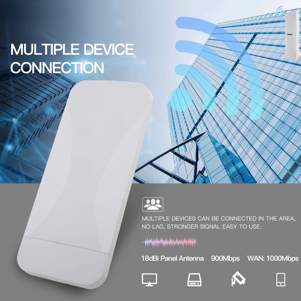 Dual LAN 5.8GHz Long Range Wireless Bridge IP65 Outdoor WiFi CPE with One-Click Pairing