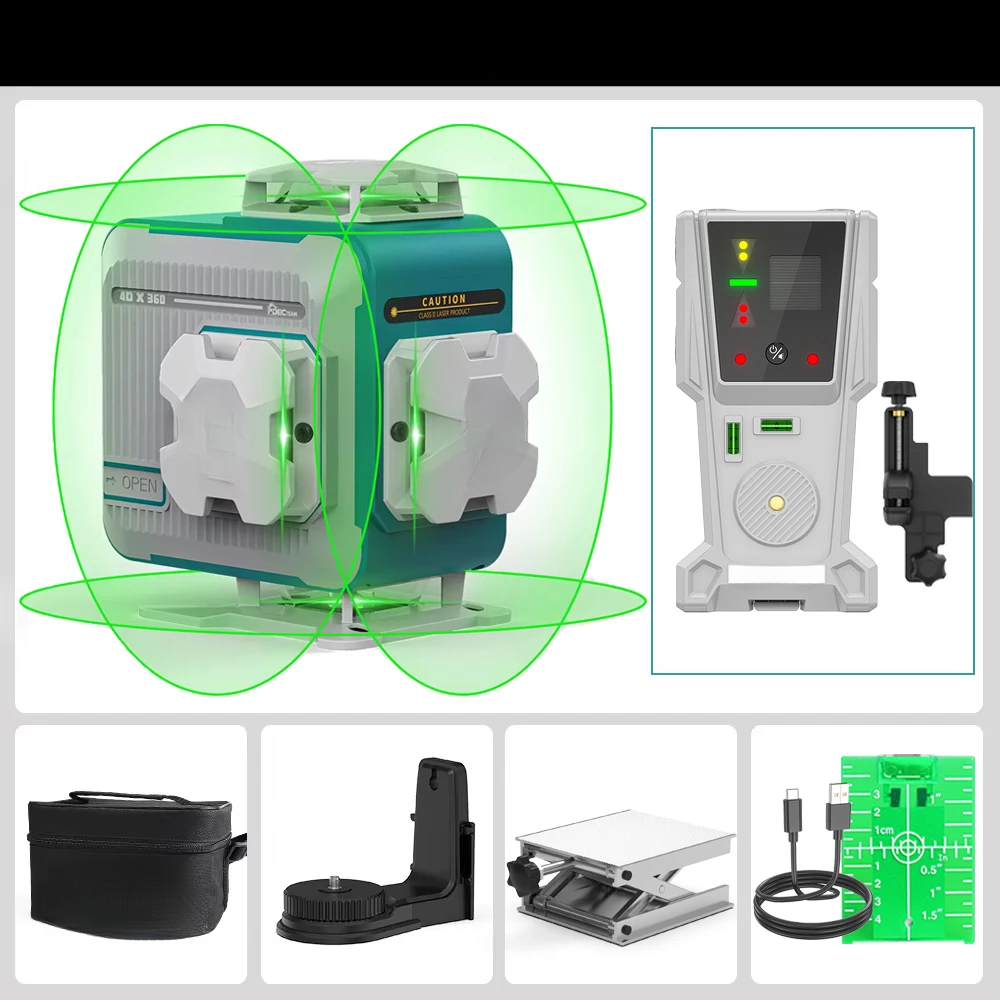 16-Line 4D Green Cross Laser Level for Tiling, Floor, and Wall Alignment