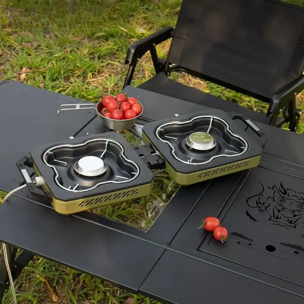 Folding Stainless Steel Double Burner Outdoor Gas Stove