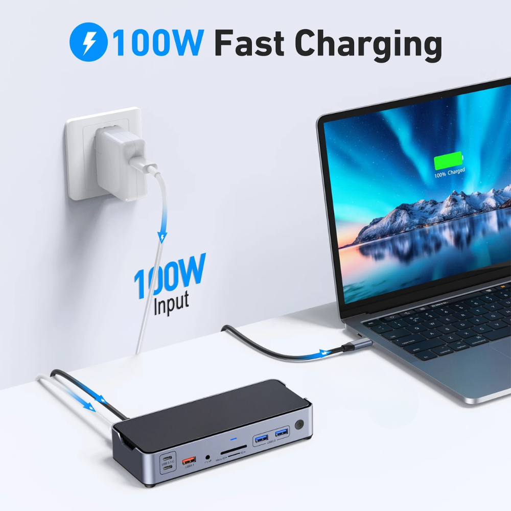 15-in-1 USB-C Docking Station with 2DP, 1HDMI, 100W PD, Gigabit LAN, SD/TF, 10Gbps Ports
