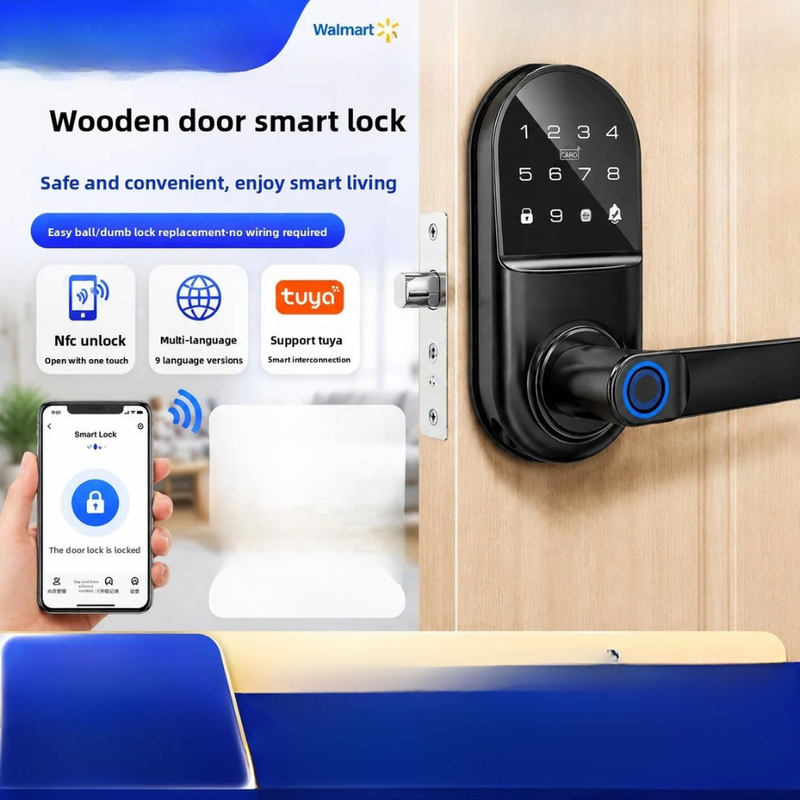 Digital Door Handle Lock with Fingerprint Reader, PIN Code and NFC Card Access