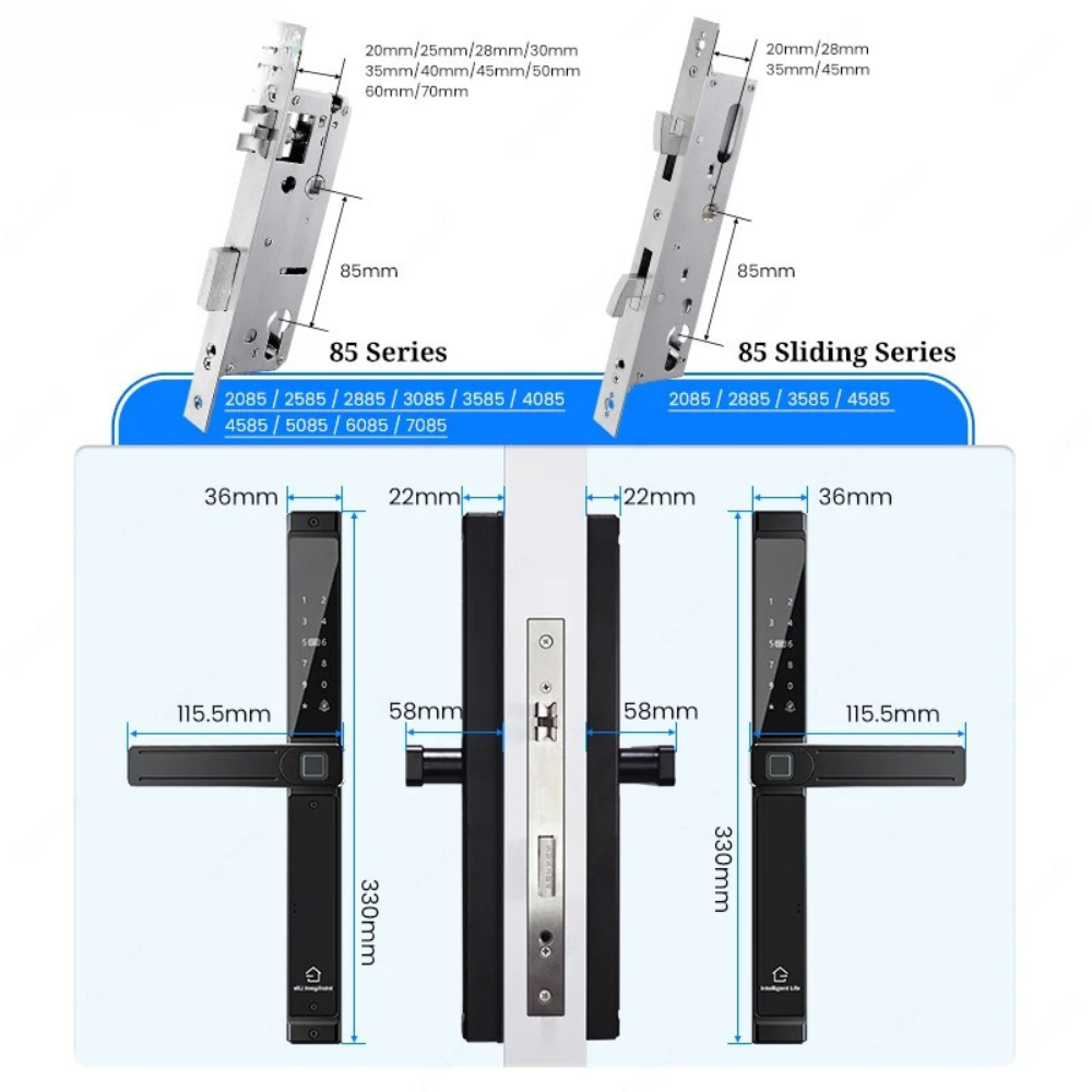 Electronic Smart Door Lock with Fingerprint, Code & Reversible Handle