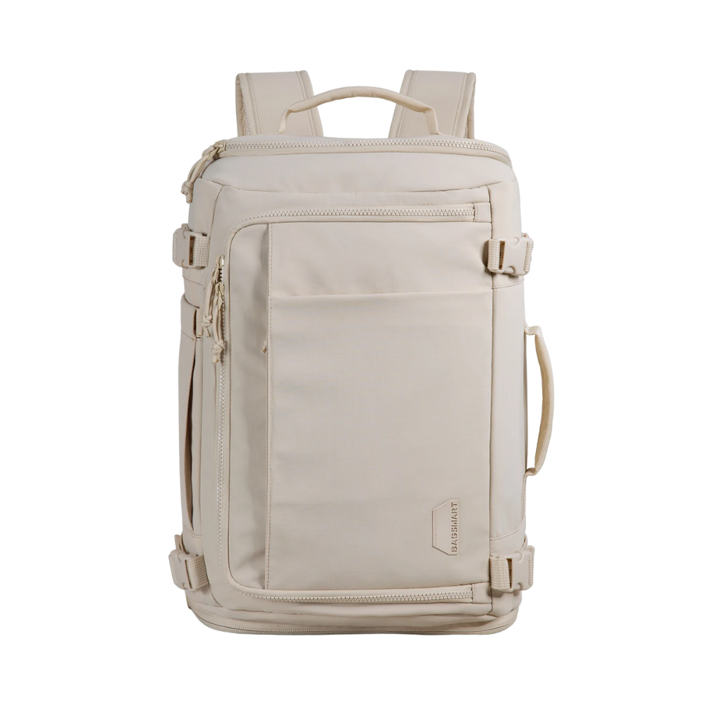 Beige Expandable Travel Backpack with USB and Laptop Slot