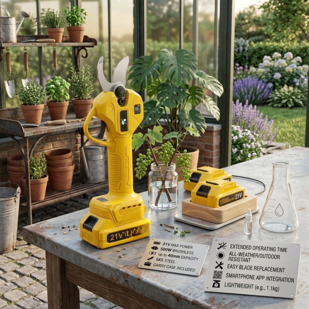 21V Cordless Brushless Pruning Shears with 40mm Cutting Capacity and Digital Display