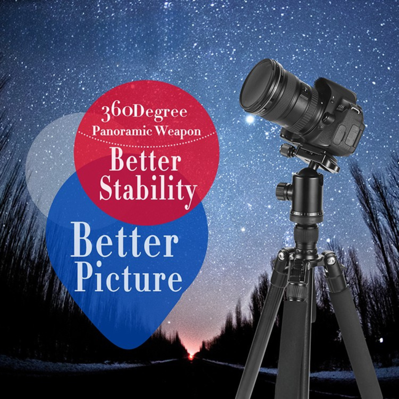Foldable Aluminum Tripod with 4-Section Legs, Bubble Level and 1630mm Adjustable Height
