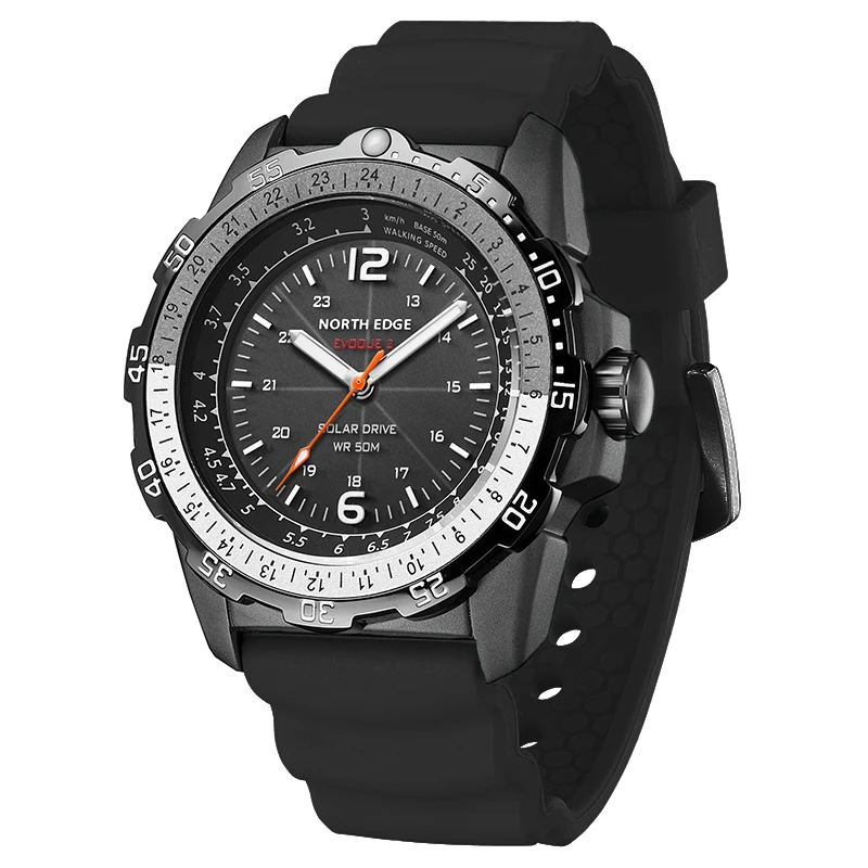 Solar Powered Outdoor Digital Watch with Altimeter Waterproof 50M, Luminous Display (Black)