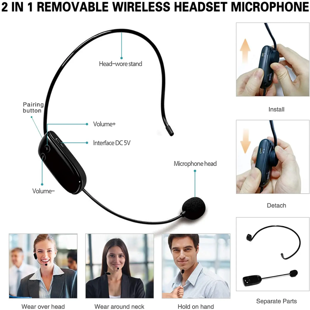 18W Waterproof Bluetooth Voice Amplifier with Wireless Mic and Power Bank Function
