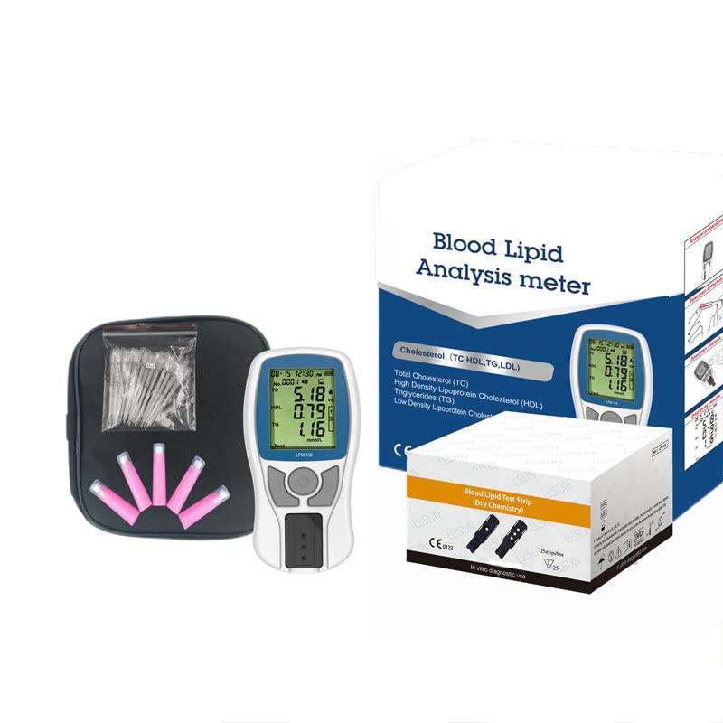 Home Blood Lipid Test Kit with Lancing Device & Carry Case – TC, HDL & LDL Monitoring