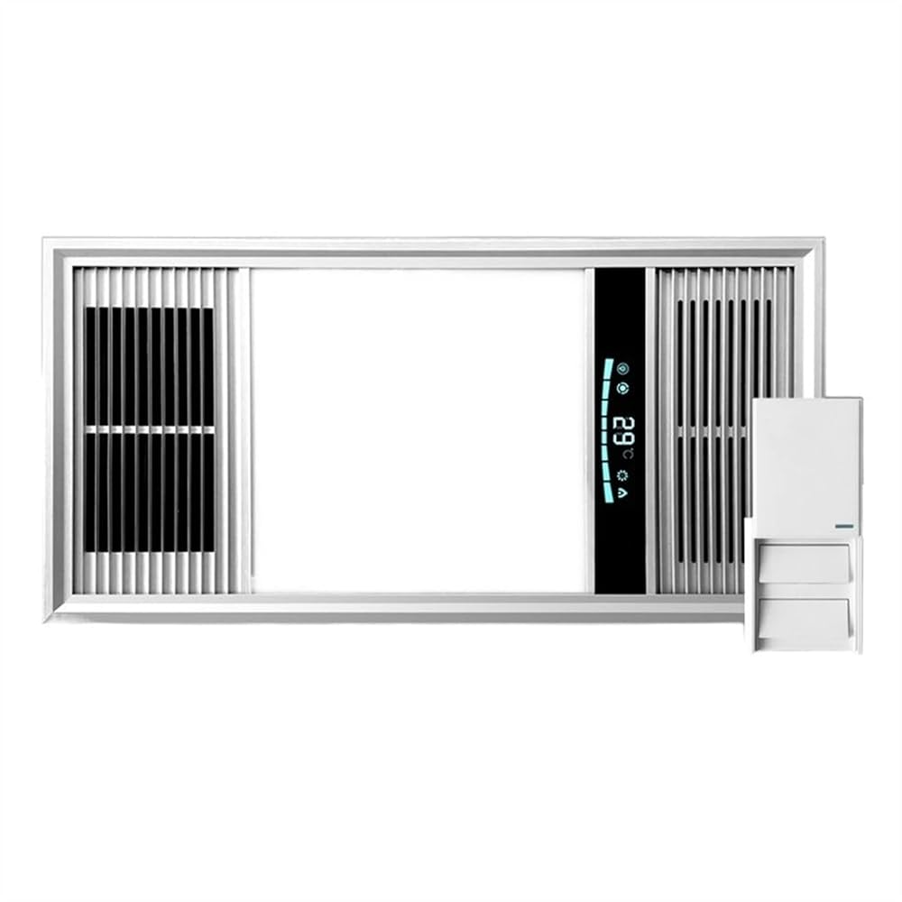 Integrated Bathroom Ceiling Fan with Light, Ventilation & Powerful Heater Push button silver
