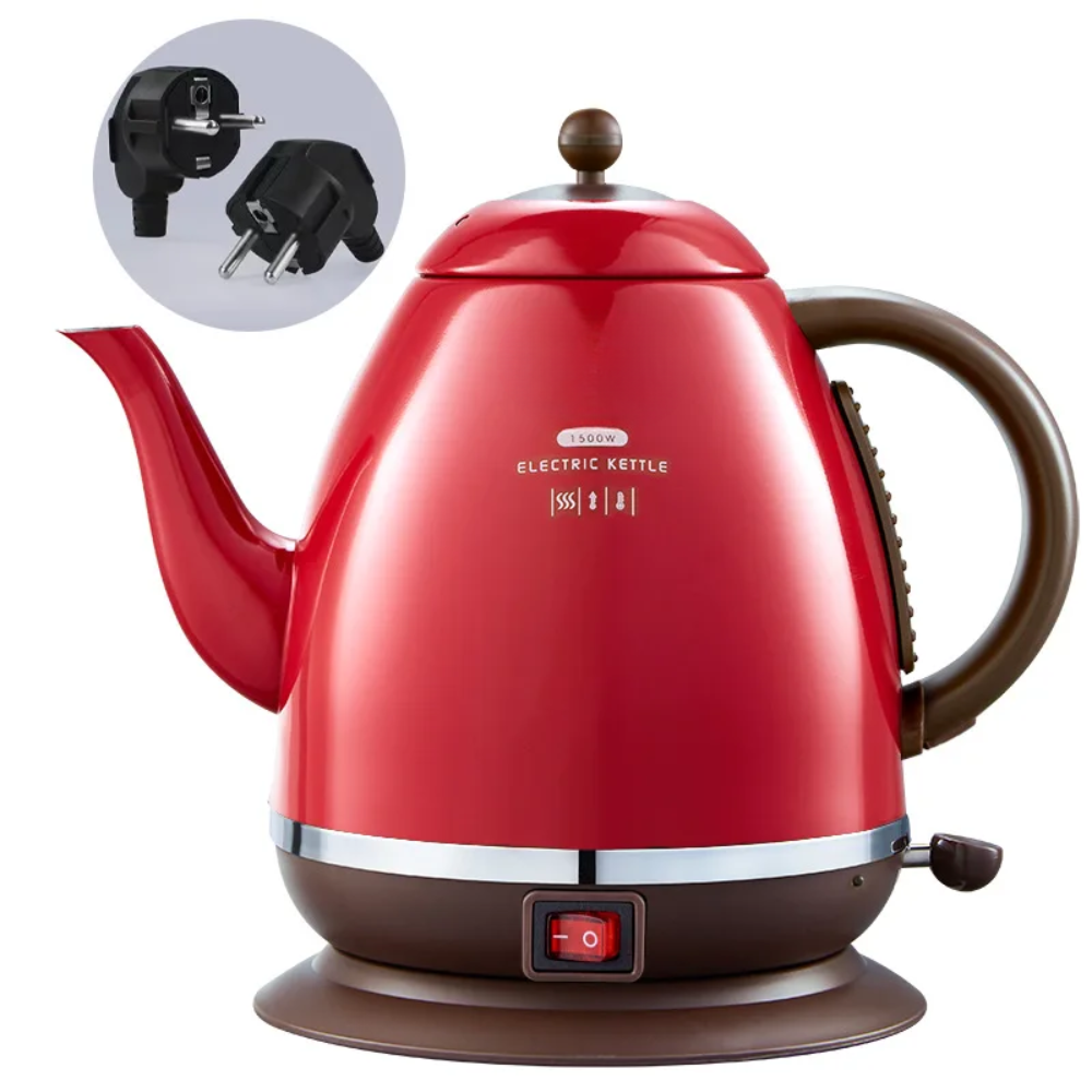 1500W Retro Style Electric Kettle Red – Rapid Boil, Heat Preservation, Long Spout
