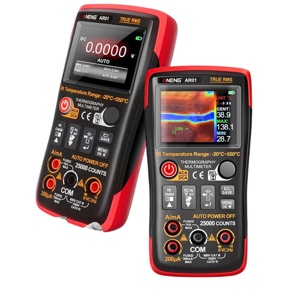 2-in-1 Thermal Imaging Multimeter – 1000V, 25000 Counts, USB-C Rechargeable, 2.4" TFT Display
