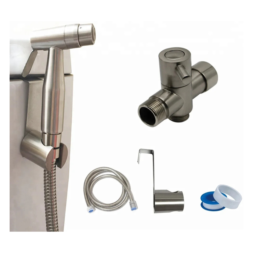 2-in-1 Handheld Toilet Bidet Spray Set with Stainless Steel Hose & Holder