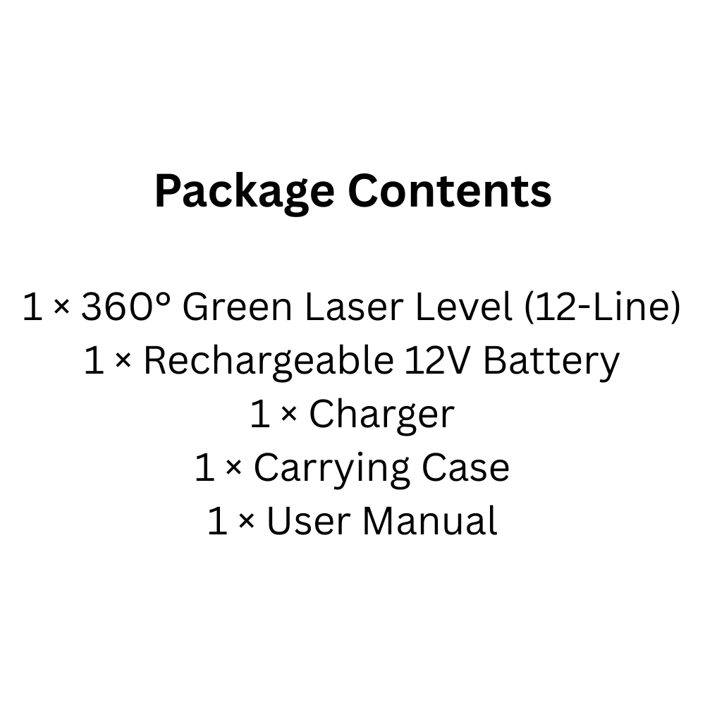 Rechargeable 360° Green Laser Level 12-Line with Battery, Charger & Carry Case
