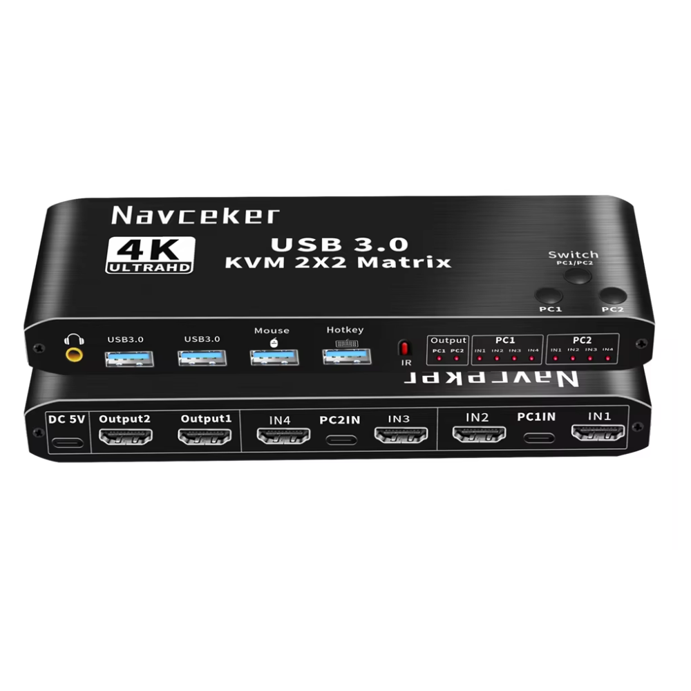 2-Port USB HDMI KVM Switch for 2 Monitors and PCs