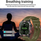 Rugged Outdoor Smartwatch with Compass, Flashlight & Bluetooth Calling – Green Silicone Strap