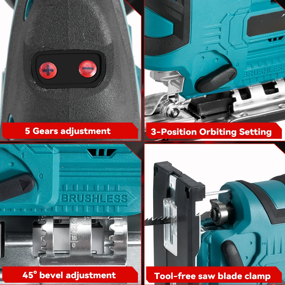 Portable Electric Jig Saw Cordless 1000W, Adjustable 45° Angle, 4 Accessories Included