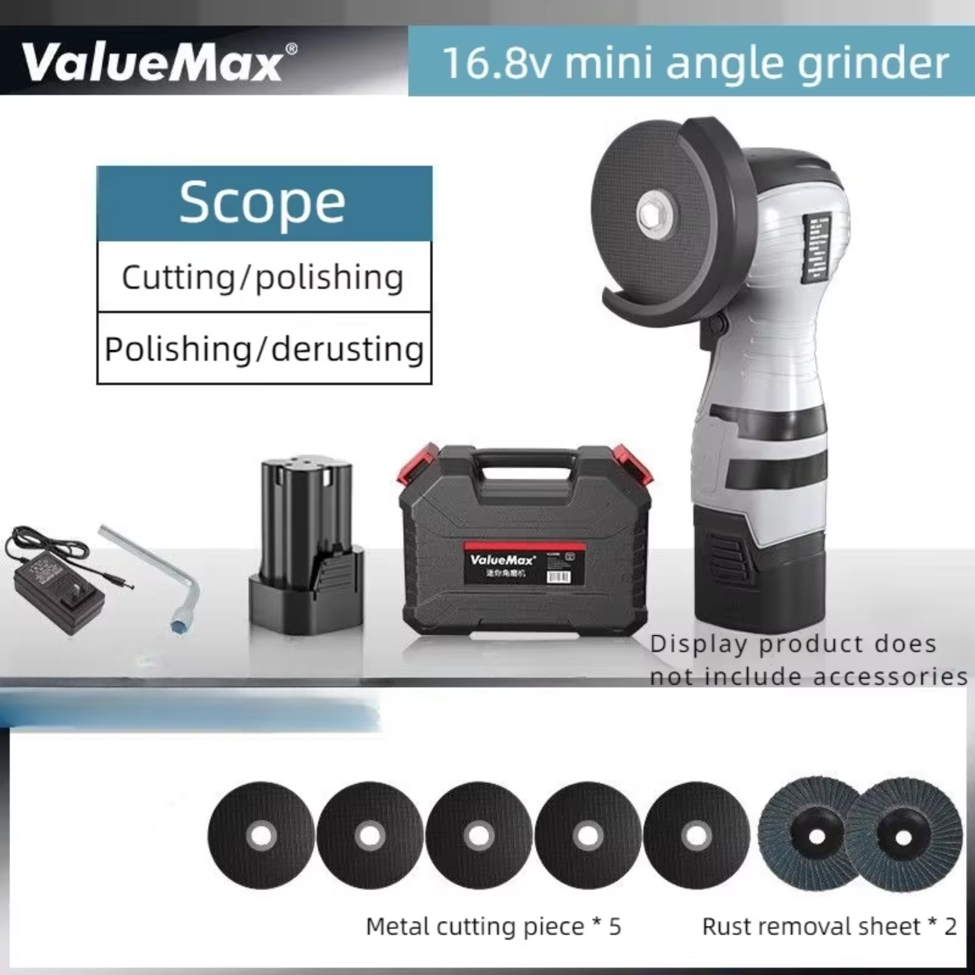 16.8V Cordless Angle Grinder Grey with Battery