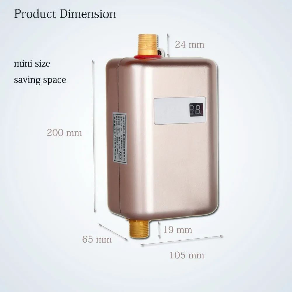 Compact 3800W Tankless Hot Water Unit Instant Heating for Bathroom or Kitchen Use