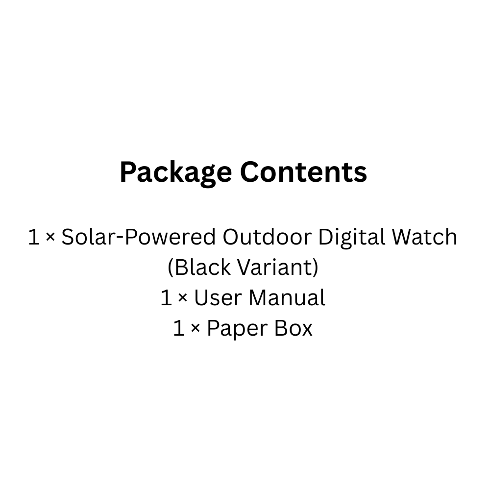 Solar Powered Outdoor Digital Watch with Altimeter Waterproof 50M, Luminous Display (Black)