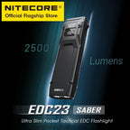 EDC23 Compact LED Flashlight with 2500 Lumens, OLED Screen & Built-In Battery for Outdoor Use
