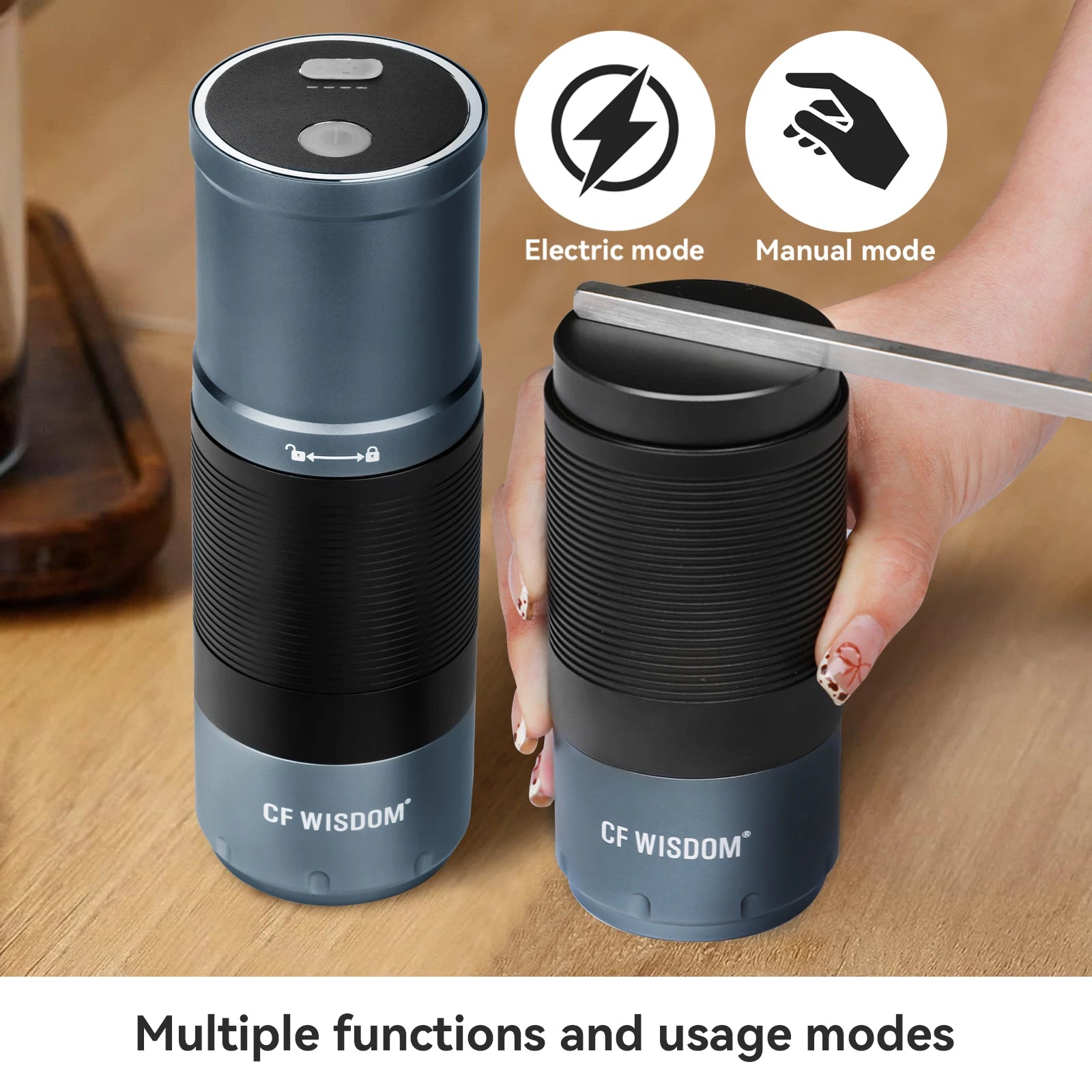 Cordless Burr Coffee Grinder ZM-LD111 – Adjustable Grind, Stainless Steel, Travel-Friendly Design