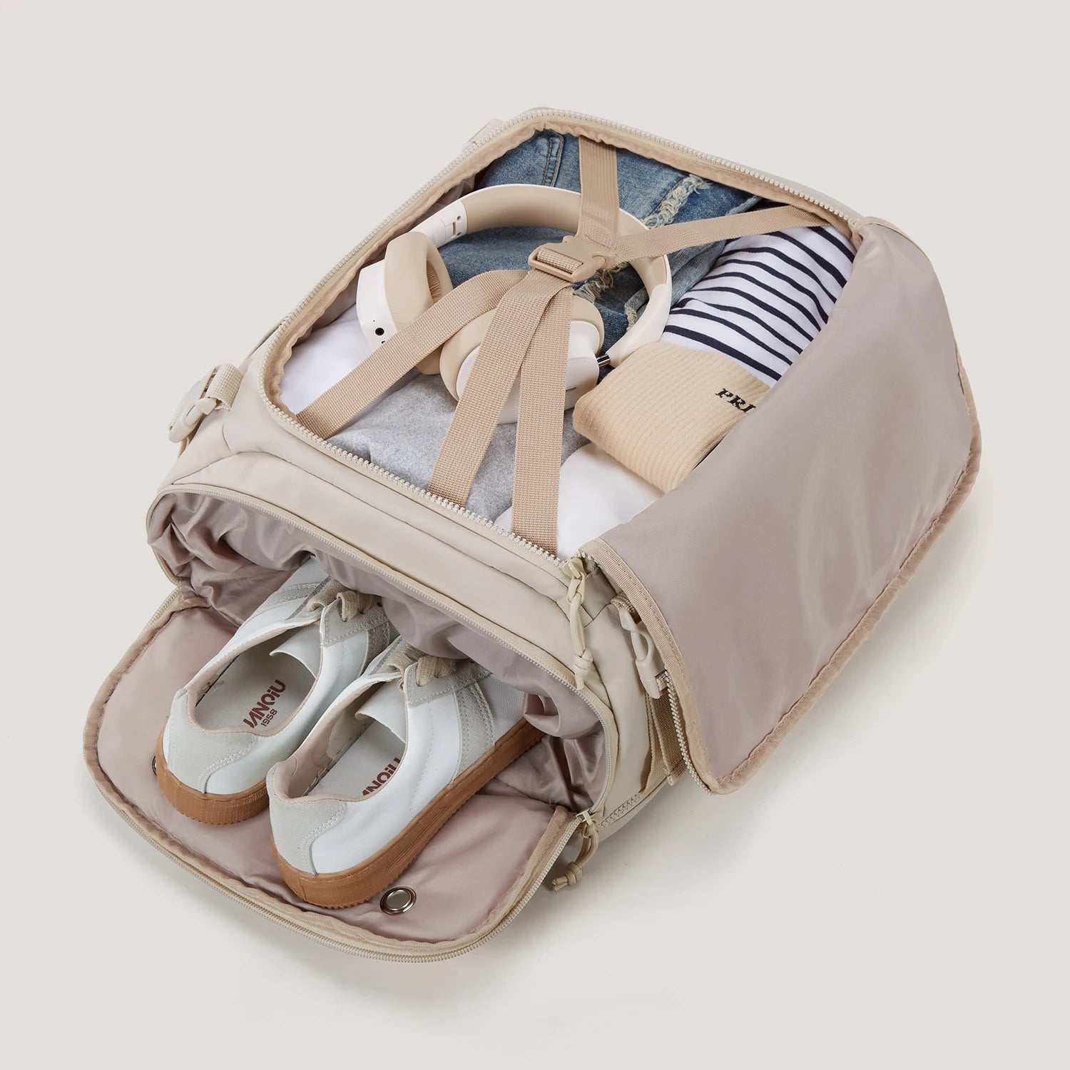 Beige Expandable Travel Backpack with USB and Laptop Slot